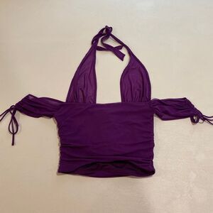 Oh Polly Purple Mesh Ruched Halter Crop Top Women’s Size 6